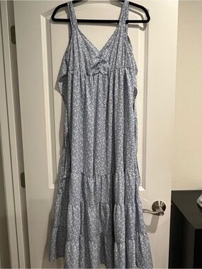 Light Blue Floral Tiered Maxi Dress